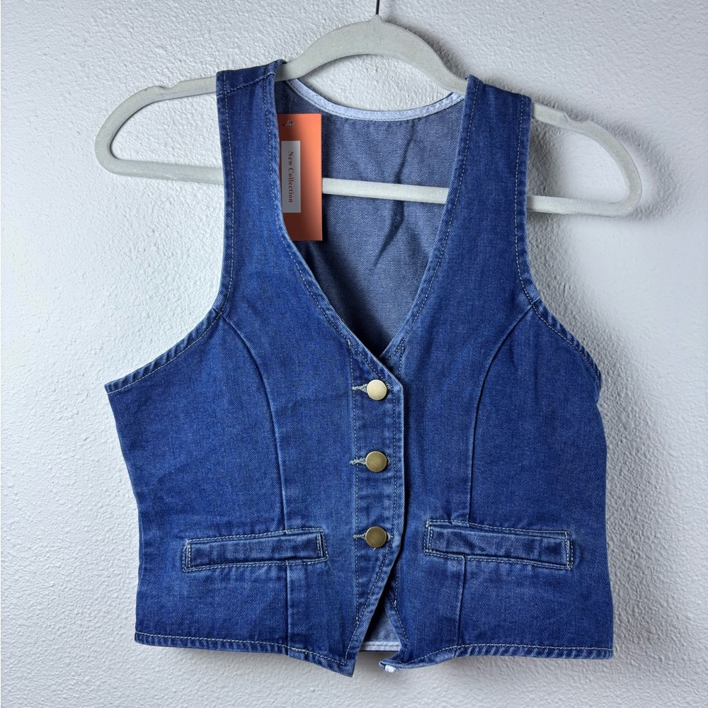 Blue Denim Vest with Gold Buttons